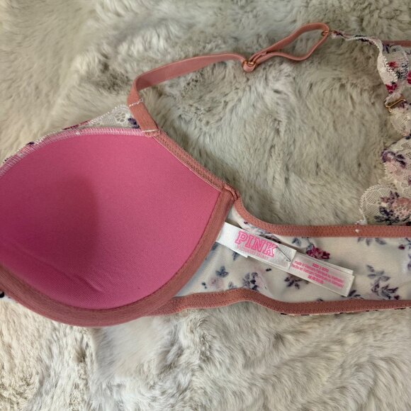 Pink By Victorias Secret Floral Lace Racerback Push-Up Bras Set Of 2 Sz 32D - Picture 4 of 10
